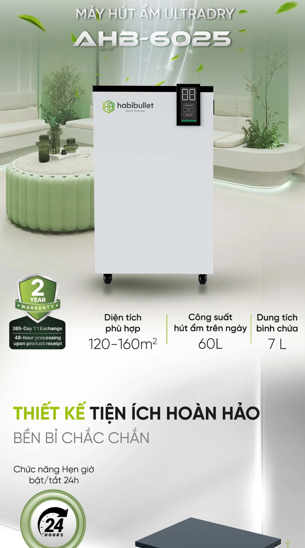 Máy hút ẩm Habibullet UltraDry AHB-6025 60 lít/ngày BH245146 2